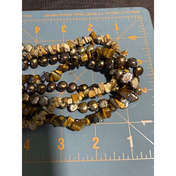 Multi-Strand 18" Sterling silver Necklace W/ Bronze Pearls Tigers Eye Jasper & C - Picture 9 of 12